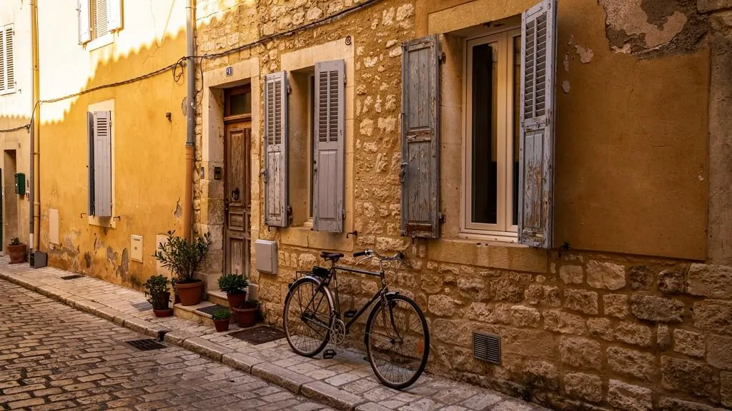Une ruelle pavée bordée de façades anciennes dans le centre historique de Saint-Rémy-de-Provence.